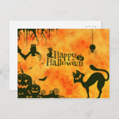 Happy Halloween Black cat, owl, pompoenen Briefkaart (Voorkant / Achterkant)