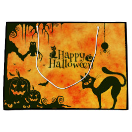 Happy Halloween Black cat, owl, pompoenen Groot Cadeauzakje