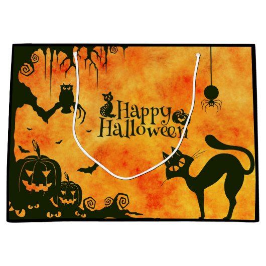 Happy Halloween Black cat, owl, pompoenen Groot Cadeauzakje (Voorkant)
