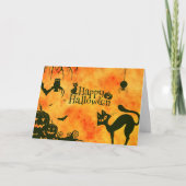 Happy Halloween Black cat, owl, pompoenen Kaart (Voorkant)