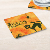 Happy Halloween Black cat, owl, pompoenen Kartonnen Onderzetters (Schuin)