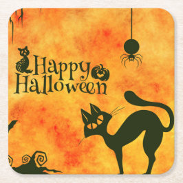 Happy Halloween Black cat, owl, pompoenen Kartonnen Onderzetters