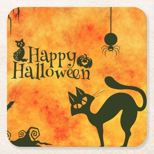 Happy Halloween Black cat, owl, pompoenen Kartonnen Onderzetters (Voorkant)