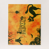Happy Halloween Black cat, owl, pompoenen Legpuzzel (Verticaal)