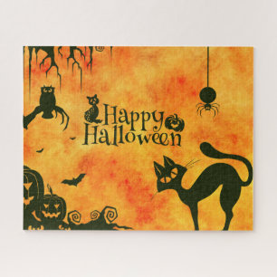 Happy Halloween Black cat, owl, pompoenen Legpuzzel