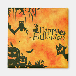 Happy Halloween Black cat, owl, pompoenen Magneet