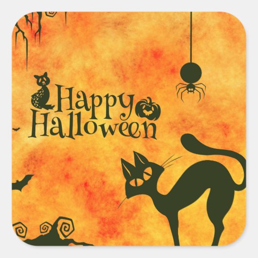 Happy Halloween Black cat, owl, pompoenen Vierkante Sticker (Voorkant)
