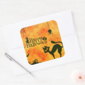 Happy Halloween Black cat, owl, pompoenen Vierkante Sticker (Envelop)