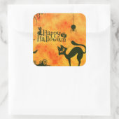 Happy Halloween Black cat, owl, pompoenen Vierkante Sticker (Tas)