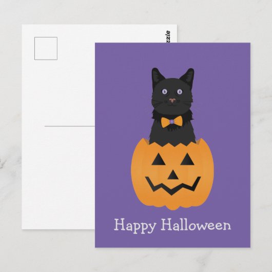 Happy Halloween Black Cat Pumpkin Briefkaart (Voorkant / Achterkant)
