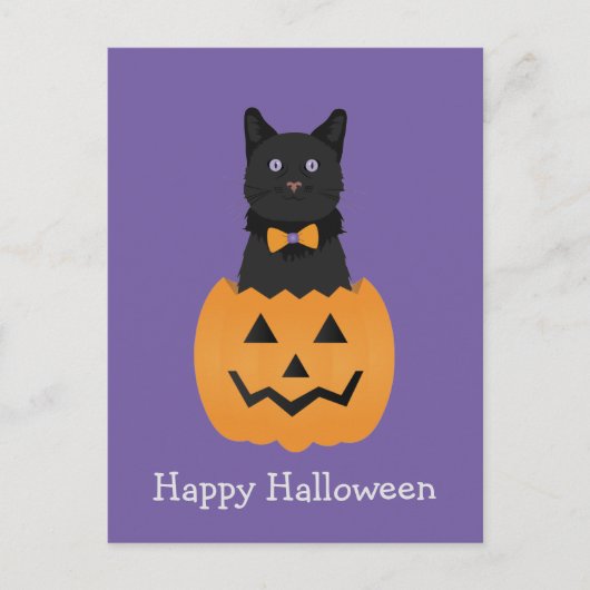Happy Halloween Black Cat Pumpkin Briefkaart (Voorkant)