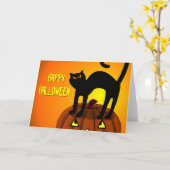 Happy Halloween Black Cat Pumpkin Kaart (Gele Bloem)