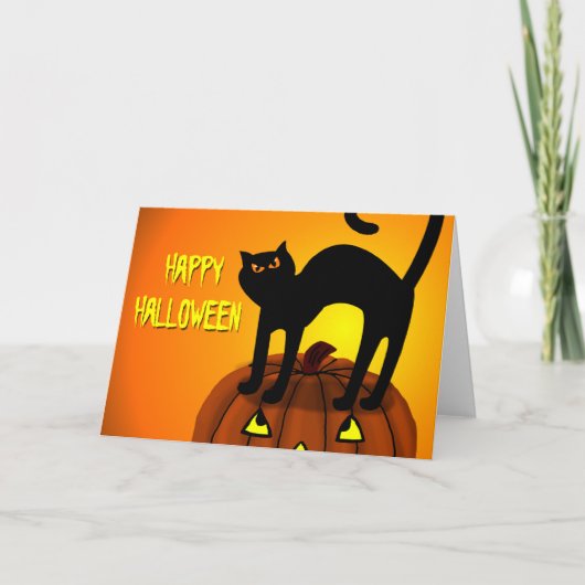 Happy Halloween Black Cat Pumpkin Kaart (Voorkant)