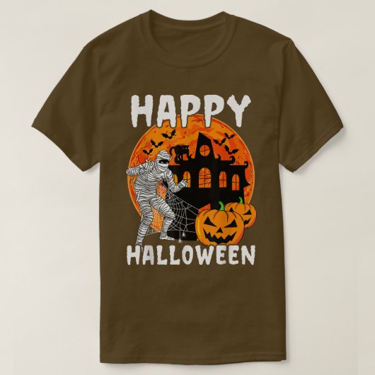 Happy Halloween Black Cat Pumpkin Mummy Bats Haunt T-shirt (Design voorkant)