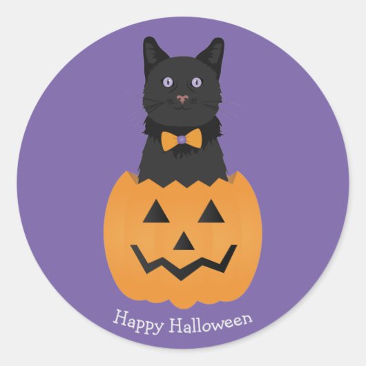 Happy Halloween Black Cat Pumpkin Ronde Sticker (Voorkant)