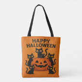 Happy Halloween Black Cat & Pumpkin Tote Bag (Achterkant)