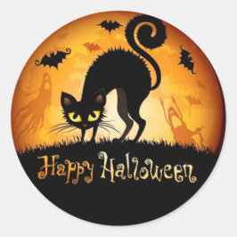 Happy Halloween Black Cat Ronde Sticker