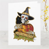 Happy Halloween Black Cat, Skull en Pumpkin Kaart (Gele Bloem)