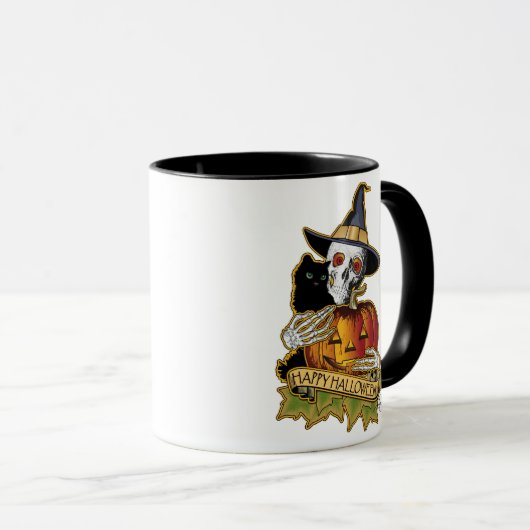 Happy Halloween Black Cat, Skull en Pumpkin Mok (Voorkant rechts)