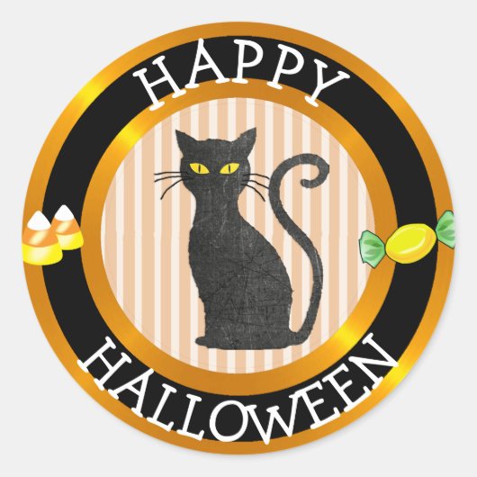 Happy Halloween Black Cat & Snoep Sticker (Voorkant)