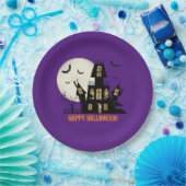 Happy Halloween Black Cat Spooky Haunted House Papieren Bordje (Feest)