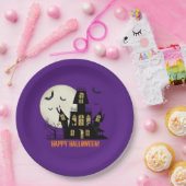 Happy Halloween Black Cat Spooky Haunted House Papieren Bordje (Feest)