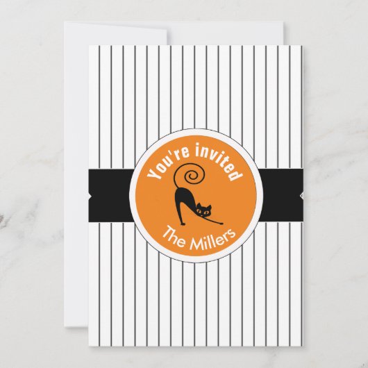 Happy Halloween Black Cat & Stripes ID686 Kaart (Voorkant)