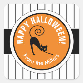 Happy Halloween Black Cat & Stripes ID686 Vierkante Sticker