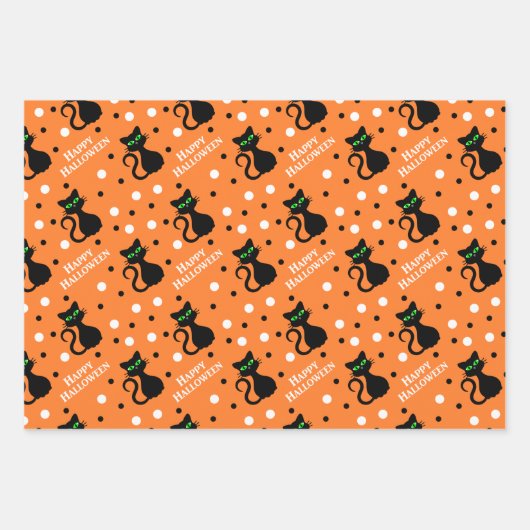 Happy Halloween Black Cat Stripes Polkadots Inpakpapier Vel (Voorkant 3)