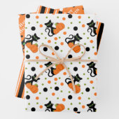 Happy Halloween Black Cat Stripes Polkadots Inpakpapier Vel (In situ)