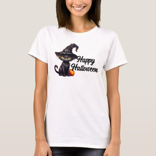 Happy Halloween Black Cat T-shirt (Voorkant)