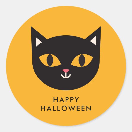 Happy Halloween Black Cat Trick or treat Ronde Sticker (Voorkant)