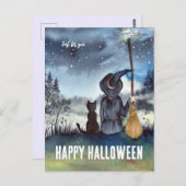 Happy Halloween Black Cat Witch Briefkaart (Voorkant / Achterkant)