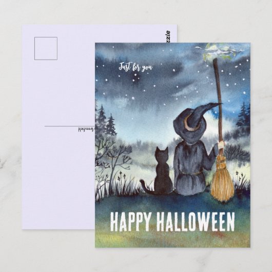 Happy Halloween Black Cat Witch Briefkaart (Voorkant / Achterkant)