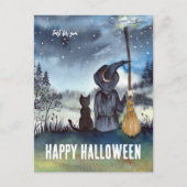 Happy Halloween Black Cat Witch Briefkaart (Voorkant)