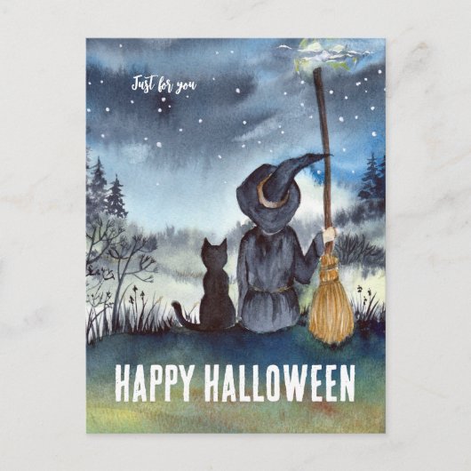 Happy Halloween Black Cat Witch Briefkaart (Voorkant)
