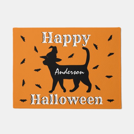 Happy Halloween Black Cat & Witch Pet Deurmat (Voorkant)