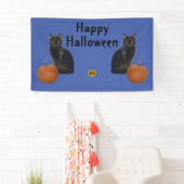 Happy Halloween Black Cats Pumpkins op Blue Spandoek (Insitu)