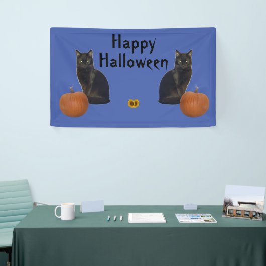 Happy Halloween Black Cats Pumpkins op Blue Spandoek (Beurs)