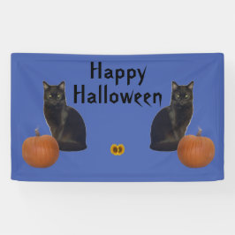Happy Halloween Black Cats Pumpkins op Blue Spandoek