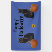 Happy Halloween Black Cats Pumpkins op Blue Spandoek (Verticaal)