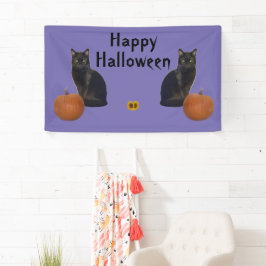 Happy Halloween Black Cats Pumpkins op Paars Spandoek