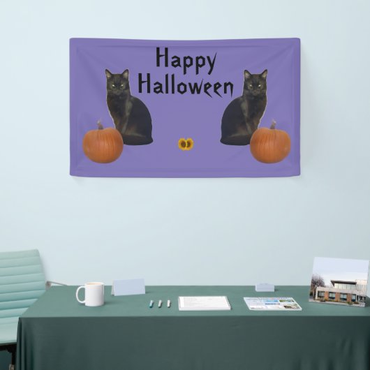 Happy Halloween Black Cats Pumpkins op Paars Spandoek (Beurs)