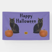 Happy Halloween Black Cats Pumpkins op Paars Spandoek (Horizontaal)
