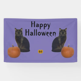Happy Halloween Black Cats Pumpkins op Paars Spandoek
