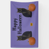 Happy Halloween Black Cats Pumpkins op Paars Spandoek (Verticaal)