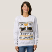 Happy Halloween Black Cats Ugly Sweater Faux Knit (Voorkant volledig)
