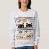Happy Halloween Black Cats Ugly Sweater Faux Knit (Voorkant)