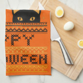 Happy Halloween Black Cats Ugly Sweater Faux Knit Theedoek (Quarter Fold)