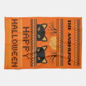 Happy Halloween Black Cats Ugly Sweater Faux Knit Theedoek (Horizontaal)
